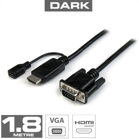 Dark HDMI - VGA Aktif Dijital-Analog Dönüştürücü Kablo (DK-HD-AHDMIXVGAL180)