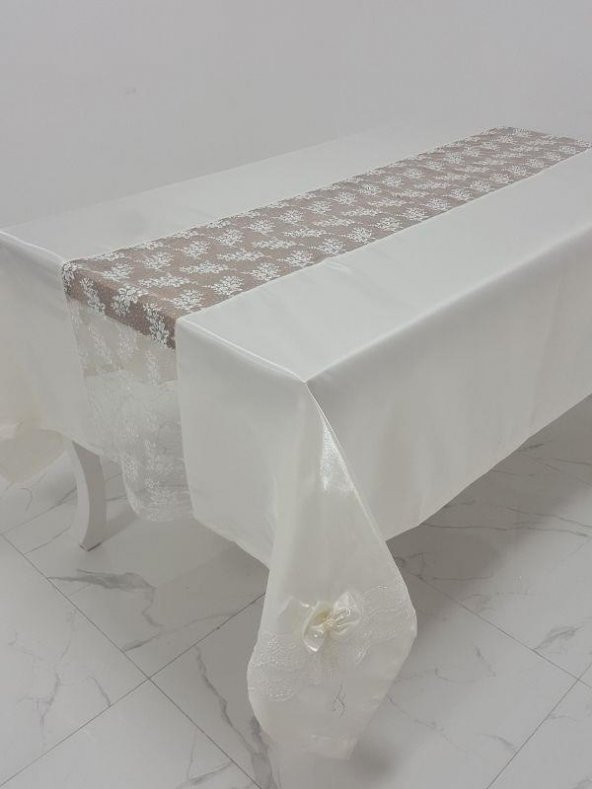Finezza Elegant Lüx Dantelli Monoray Kumaş Krem Masa Örtüsü 170x230 cm - 1024 - Resim 2