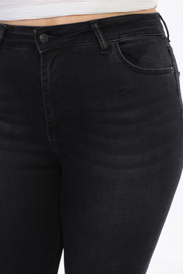 Kadın Büyük Beden Yüksek Bel Full Likralı Dar Kesim Kot Pantolon - 3