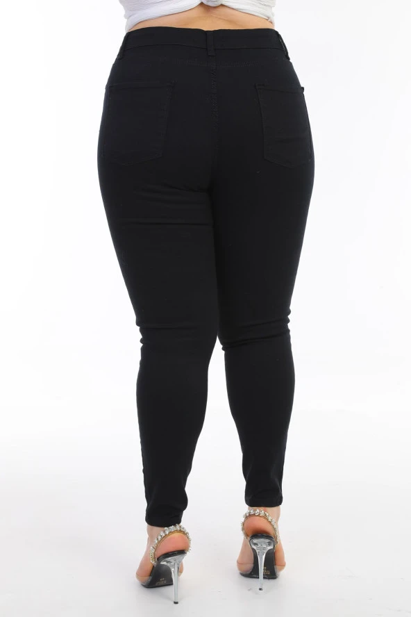 Kadın Büyük Beden Yüksek Bel Full Likralı Dar Kesim Parlak Taşlı Yırtık Kot Pantolon - 12