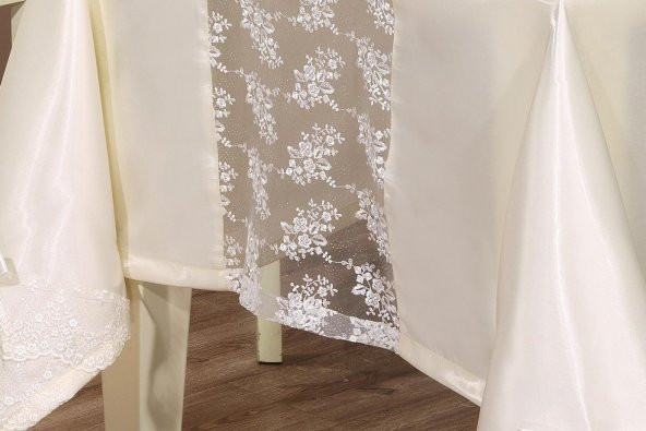 Finezza Elegant Lüx Dantelli Monoray Kumaş Pudra Masa Örtüsü 170x230 cm - 1025 - 3