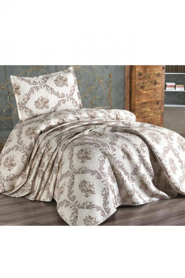 Çeyiz Diyarı Meryem Tek Kişilik Jakarlı Yatak Örtüsü Cappucino - Resim 6