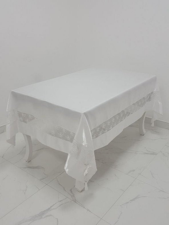 Finezza Gelin Lüx Dantelli Monoray Kumaş Beyaz Masa Örtüsü 170x230 cm - 1026