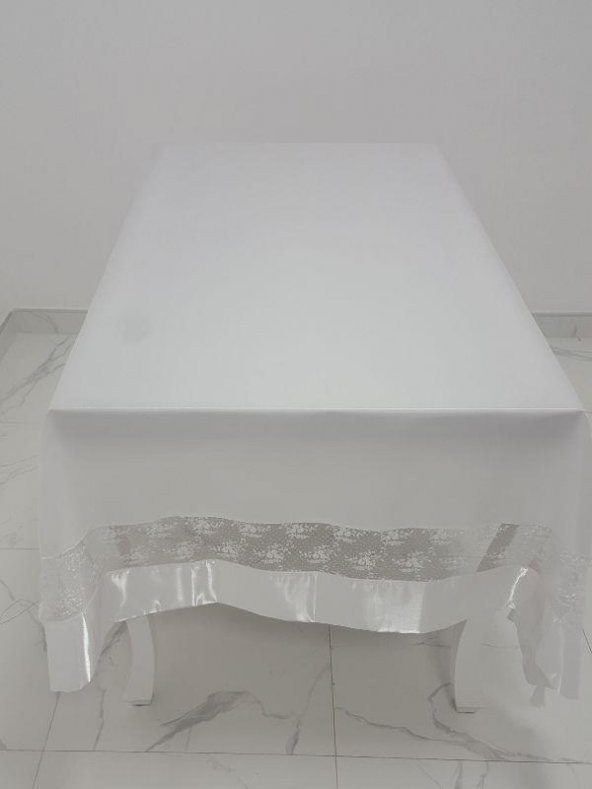 Finezza Gelin Lüx Dantelli Monoray Kumaş Beyaz Masa Örtüsü 170x230 cm - 1026 - Resim 2