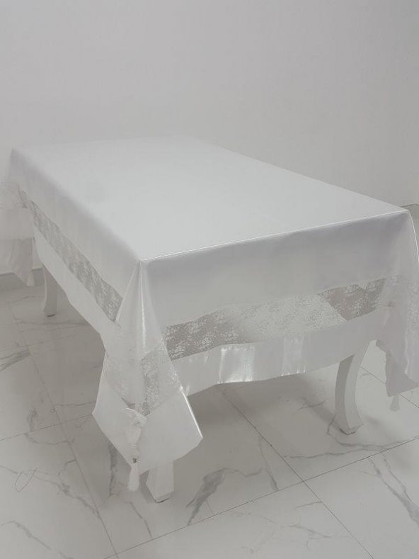 Finezza Gelin Lüx Dantelli Monoray Kumaş Beyaz Masa Örtüsü 170x230 cm - 1026 - Resim 4