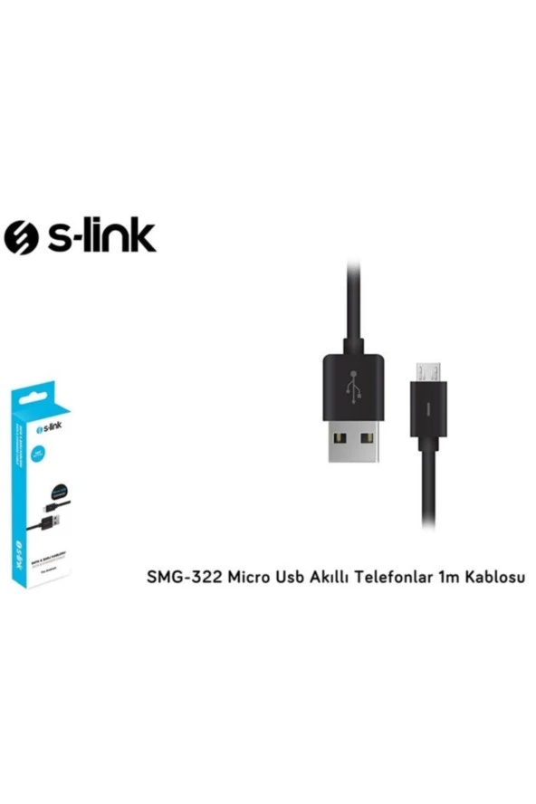 TELEFON ŞARJ KABLOSU 1.6A MICRO 5 PİN GİRİŞLİ TÜM CİHAZLARA UYGUN DATA+ ŞARJ KABLOSU S-LINK SMG-322 - 2