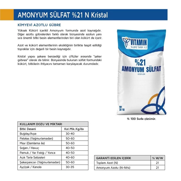 Şeker Gübresi amonyum sülfat  - 50 KG