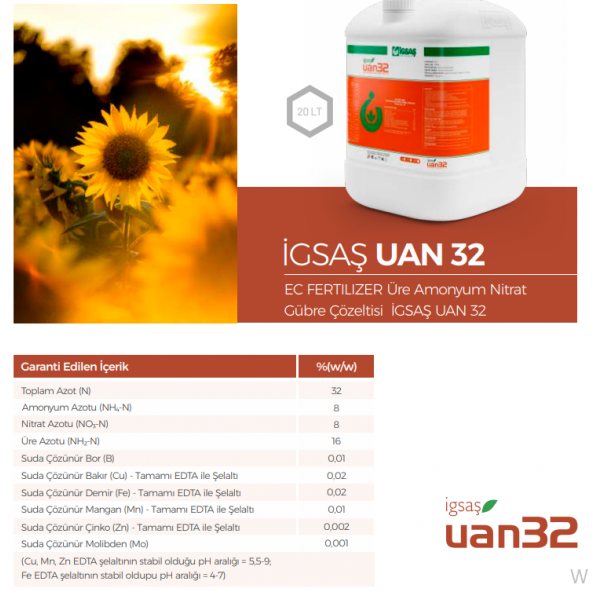UAN-32 Azotlu Şelatlı Sıvı Gübre (20 LT)