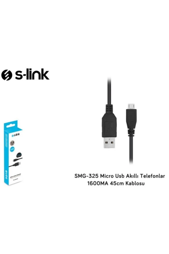 TELEFON ŞARJ KABLOSU USB MİCRO 5 PİN 1.6A 45CM KABLO DATA+ ŞARJ KABLOSU S-LINK SMG-325