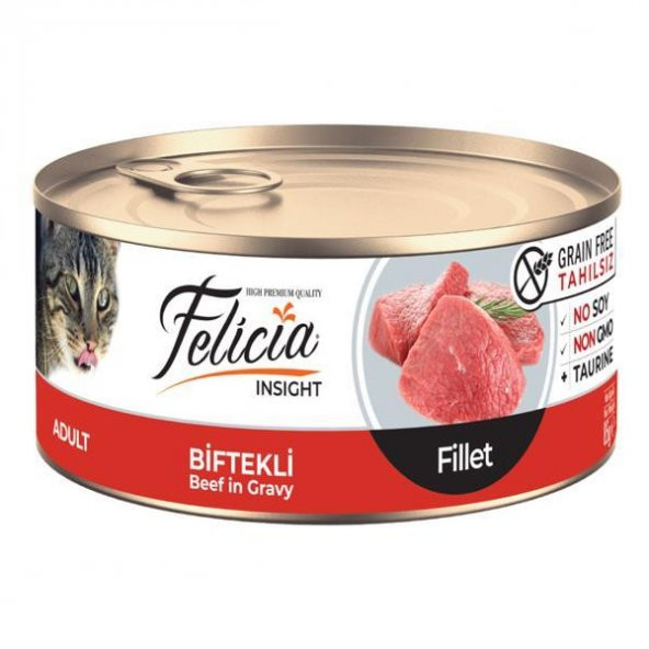 Felicia Fileto Biftekli Tahılsız Yetişkin Kedi Konservesi 85gr 24lü