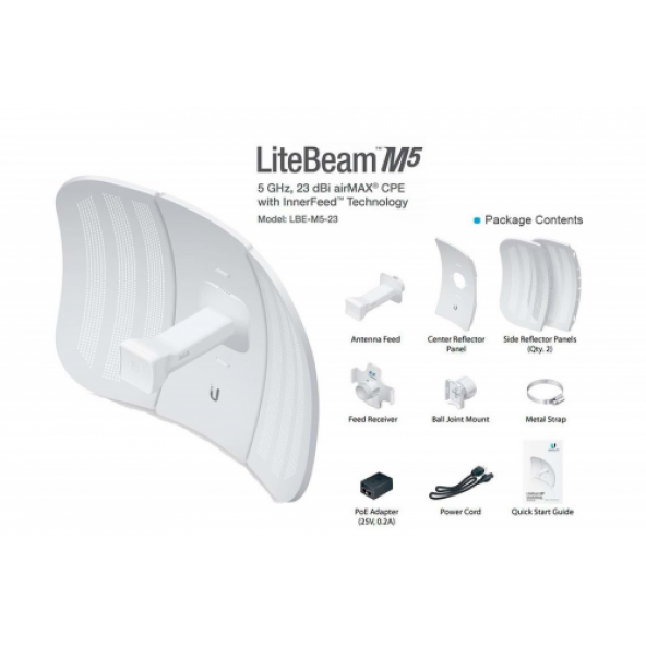 UBIQUITI LBE-M5-23,  LiteBeam, 100Mbps, 5Ghz, 23dBi Anten, 5Km Menzil CPE - 5