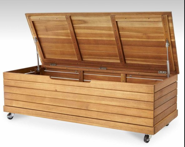 Wood Garden (140x45x45) Buğlem Tik Ahşap Bahçe Dolabı Sandığı Sediri