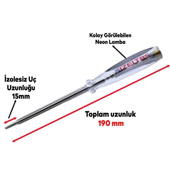 İzeltaş 190 mm Düz Elektrik Kontrol Kalemi - 2