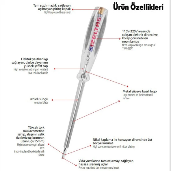 İzeltaş 190 mm Düz Elektrik Kontrol Kalemi - 4