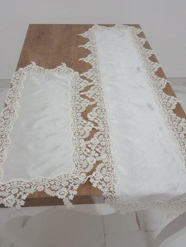 Finezza Violetta Lüx Güpürlü Osmanlı İpeği Kumaş Krem Salon Takımı 5 Prç. - 1036 - 2