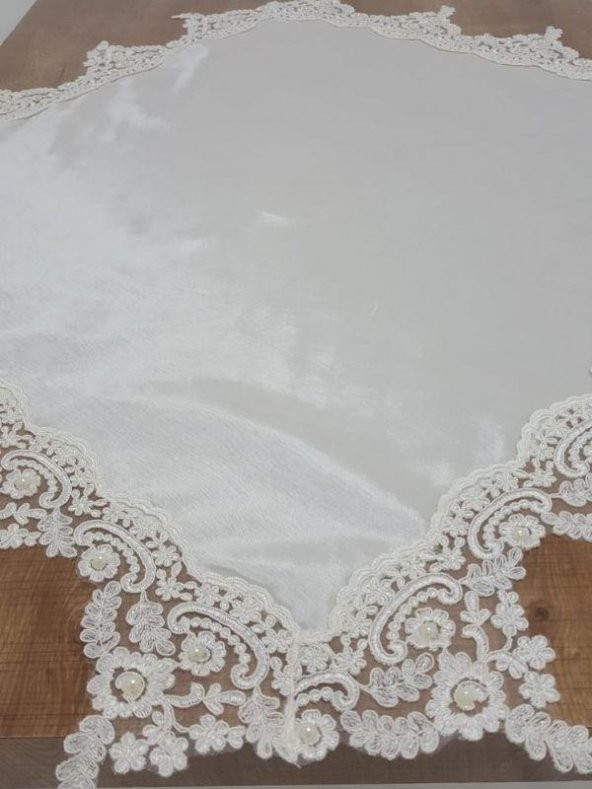 Finezza Violetta Lüx Güpürlü Osmanlı İpeği Kumaş Krem Salon Takımı 5 Prç. - 1036 - 4