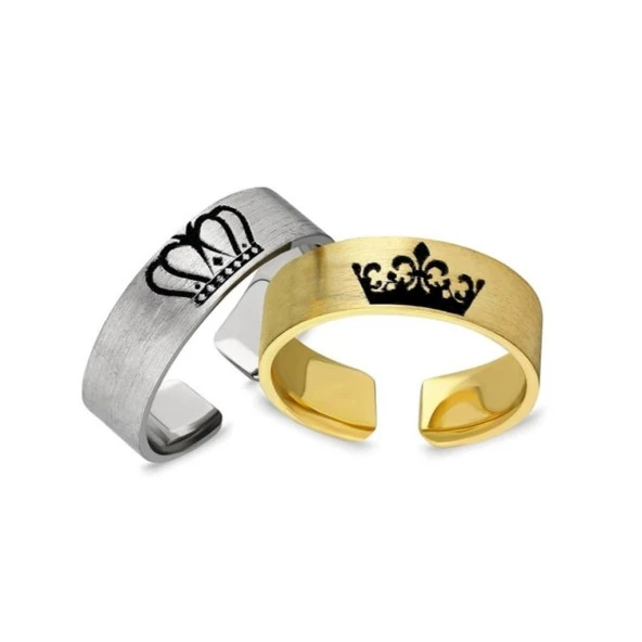 Kral Kraliçe Ayarlanabilir 925 Gümüş Çift Alyans Yüzük