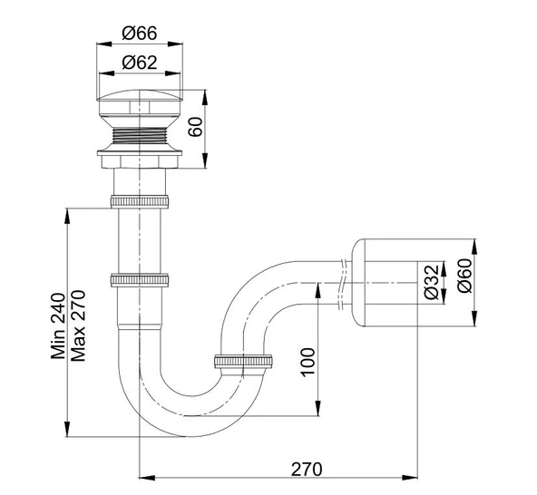 Yak U Borulu Lavabo Sifonu Sabit Kapak Süzgeçli 102119072 - 2