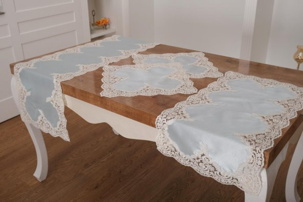 Finezza Violetta Lüx Güpürlü Osmanlı İpeği Kumaş Mint Salon Takımı 5parça - 1037 - Resim 3