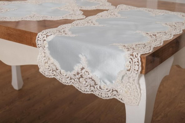 Finezza Violetta Lüx Güpürlü Osmanlı İpeği Kumaş Mint Salon Takımı 5parça - 1037 - Resim 4