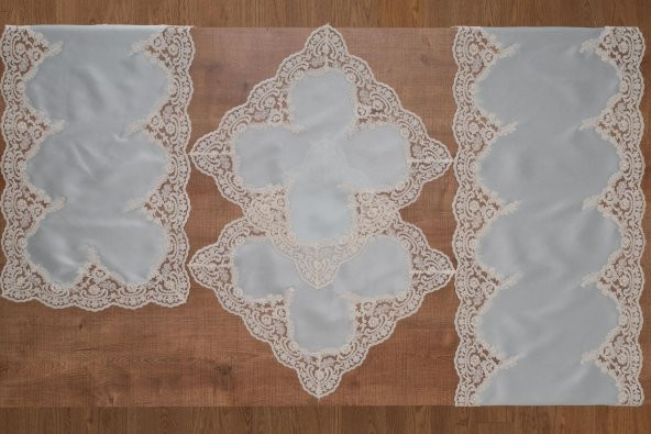 Finezza Violetta Lüx Güpürlü Osmanlı İpeği Kumaş Mint Salon Takımı 5parça - 1037 - Resim 5