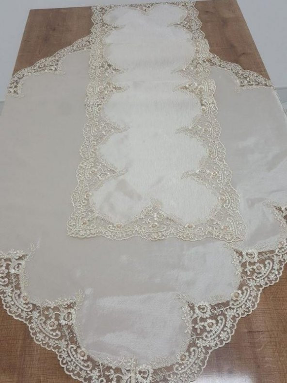 Finezza Violetta Lüx Güpürlü Osmanlı İpeği Kumaş Bej Salon Takımı 5 parça - 1038 - Resim 4