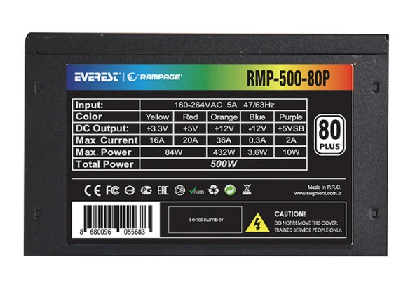 Rampage RMP-500-80P 500W 80 PLUS 12cm Fan Aktif PFC Power Supply - 6