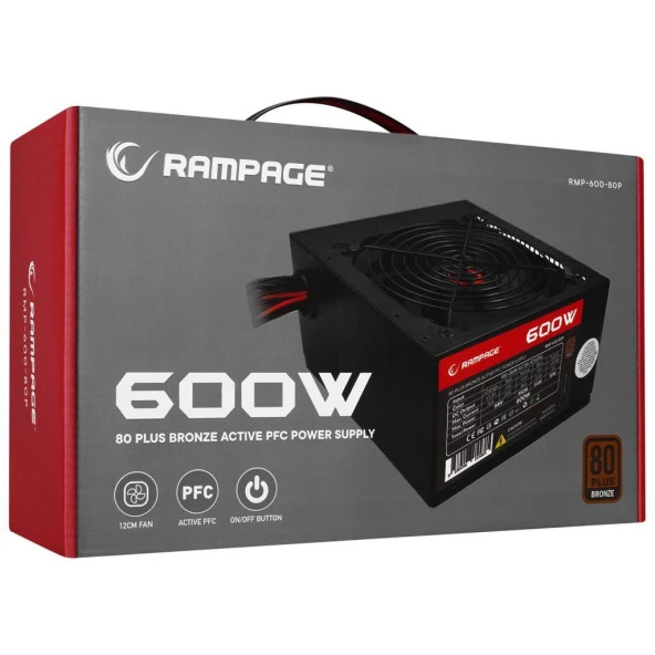 RAMPAGE RMP-600-80P 600W 80PLUS BRONZ 12CM FAN AKTİF PFÇ POWER