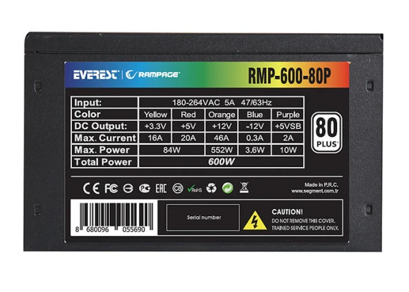 RAMPAGE RMP-600-80P 600W 80PLUS BRONZ 12CM FAN AKTİF PFÇ POWER - 6