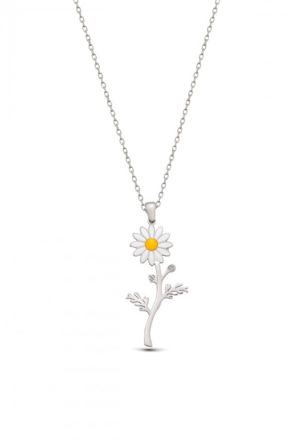 925 Ayar Gümüş Mineli Papatya Tasarım Kolye - 4