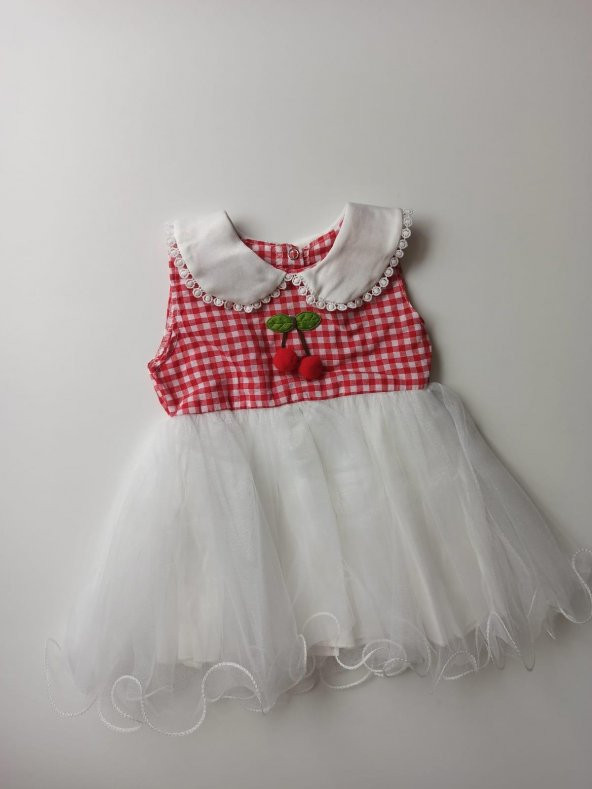 Kız bebek ekose desenli tül elbise