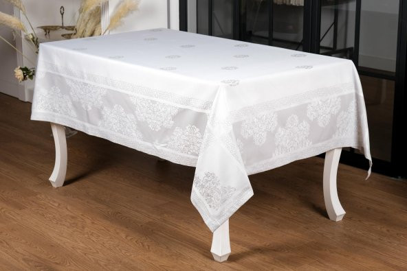 Finezza Viyana Lüx Jakar Kumaş Gri Masa Örtüsü  Dikdörtgen 160x220 cm - 1041