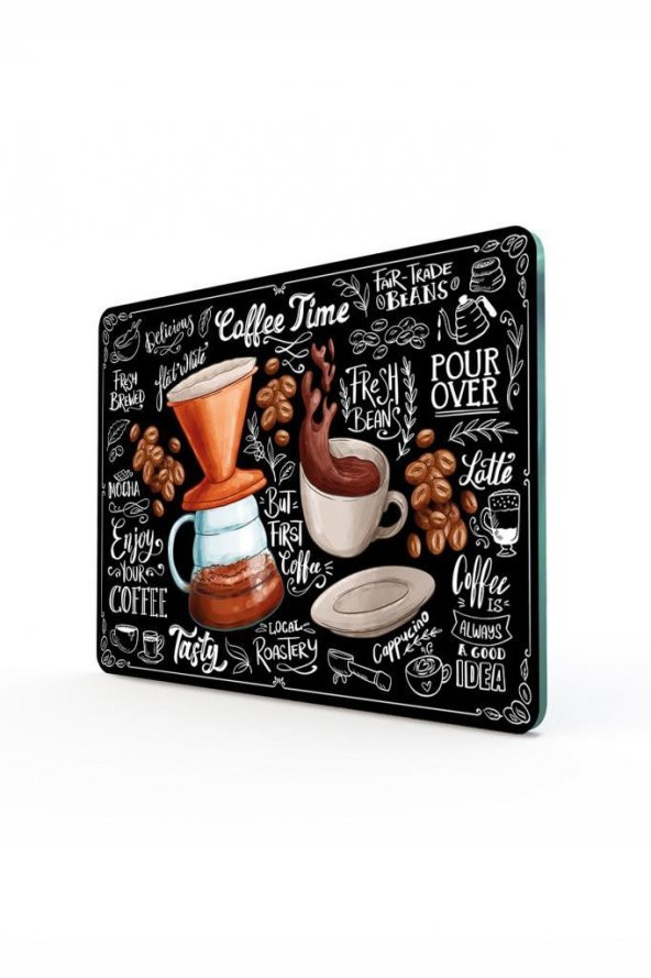 20x30 cm Coffee Time Desenli Cam Kesme Tablası - Resim 2