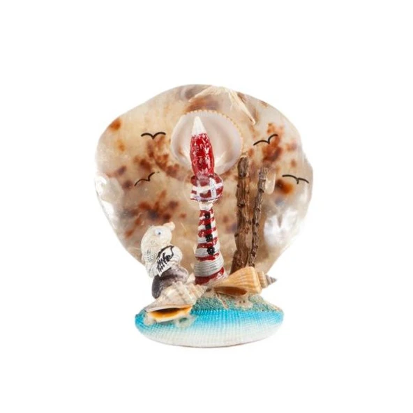 Doğal Deniz Kabukları Kırmızı Deniz Feneri Biblo ürün görseli