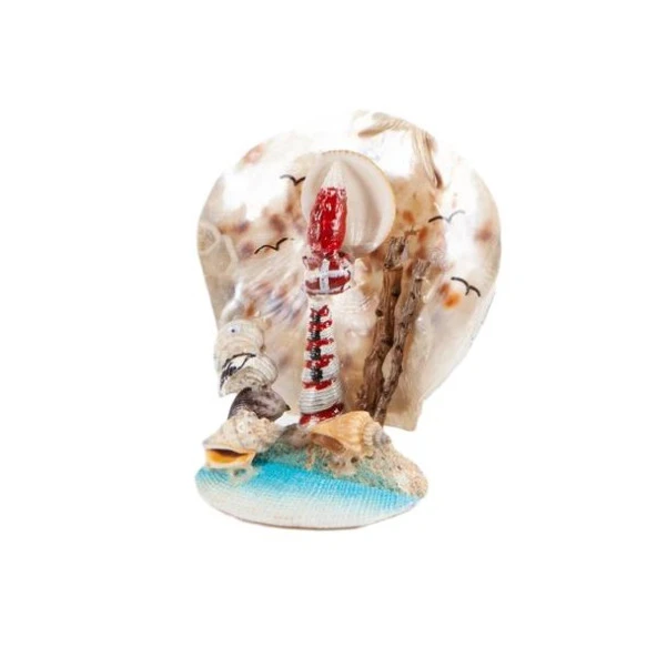 Doğal Deniz Kabukları Kırmızı Deniz Feneri Biblo - Resim 2