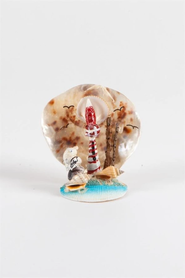 Doğal Deniz Kabukları Kırmızı Deniz Feneri Biblo - Resim 3