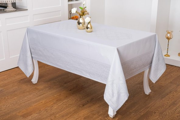 Finezza Roma Lüx Jakar Kumaş Bej Masa Örtüsü  Dikdörtgen 160x220 cm - 1045