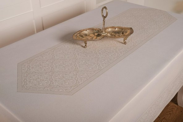 Finezza Roma Lüx Jakar Kumaş Bej Masa Örtüsü  Dikdörtgen 160x220 cm - 1046 - 2