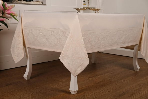 Finezza Roma Lüx Jakar Kumaş Bej Masa Örtüsü  Dikdörtgen 160x220 cm - 1046 - 3