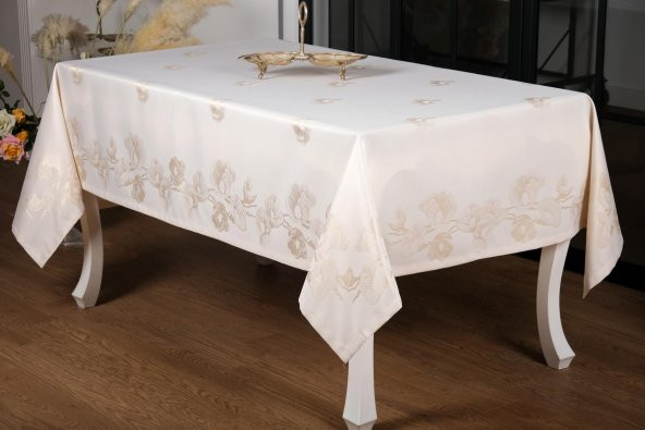 Finezza Müge Lüx Jakar Kumaş Bej Masa Örtüsü  Dikdörtgen 160x220 cm - 1049 - 4
