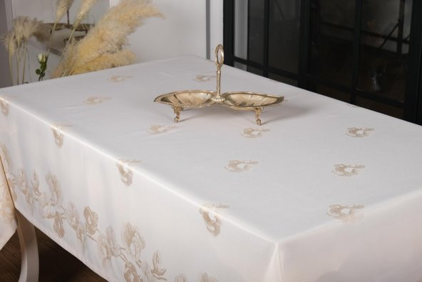 Finezza Müge Lüx Jakar Kumaş Bej Masa Örtüsü  Dikdörtgen 160x220 cm - 1049 - 6