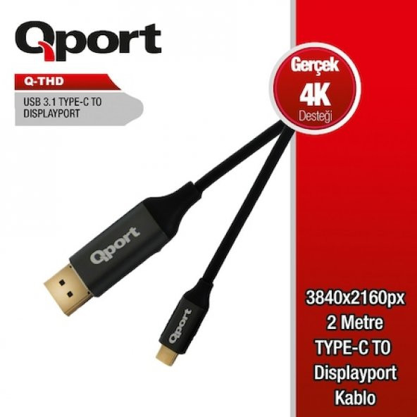 Qport Q-THD Type-C To Display Port 4K 60Hz Kablo 2 metre