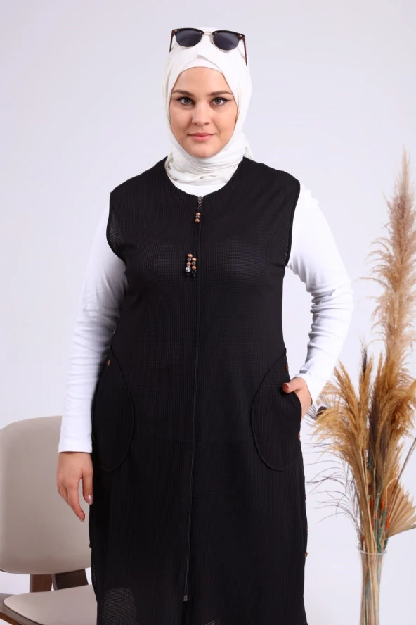 Petek Cepli Fermuarlı Kadın Yelek - 5
