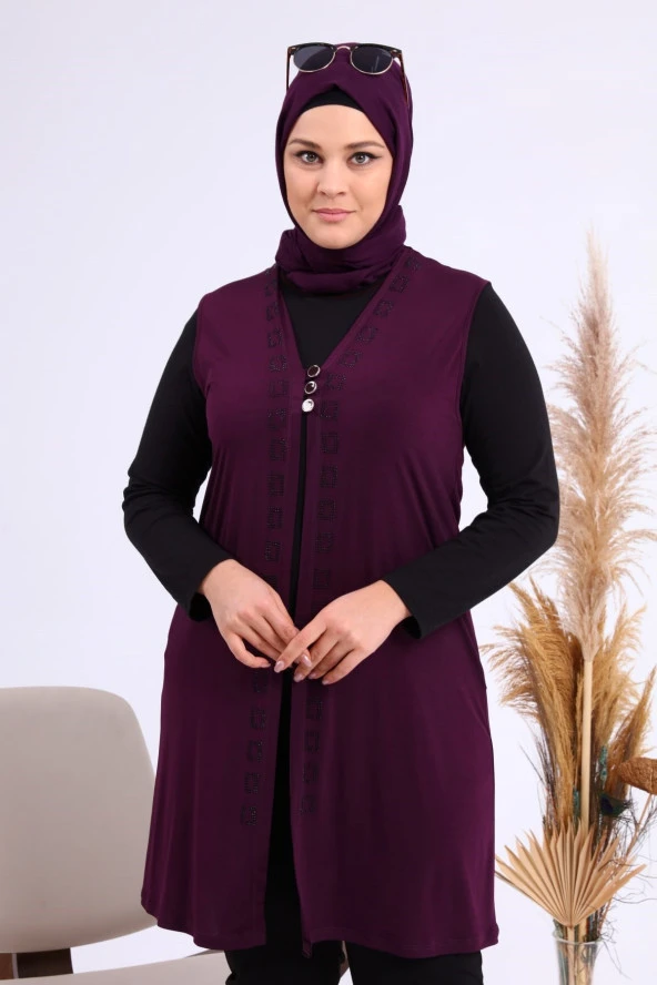 NESAFET ÜÇ DÜĞME TAŞLI KADIN YELEK - 5