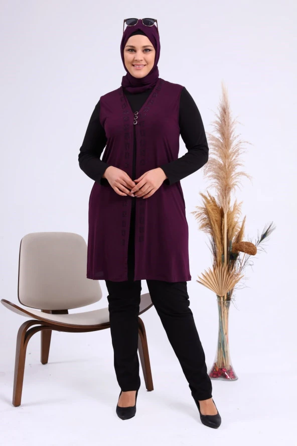 NESAFET ÜÇ DÜĞME TAŞLI KADIN YELEK - 6