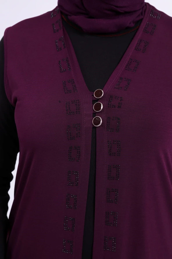 NESAFET ÜÇ DÜĞME TAŞLI KADIN YELEK - 9