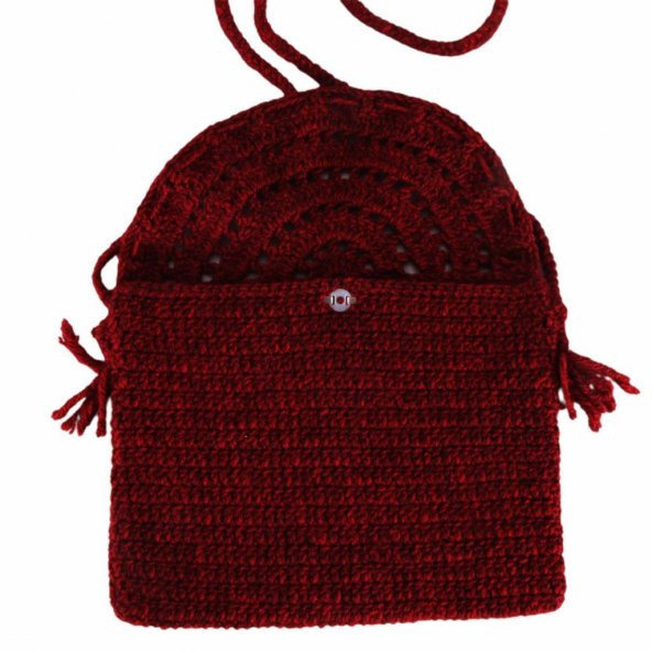 Bordo Boncuk Detaylı El Örgüsü Çanta Omuz Çantası - 3