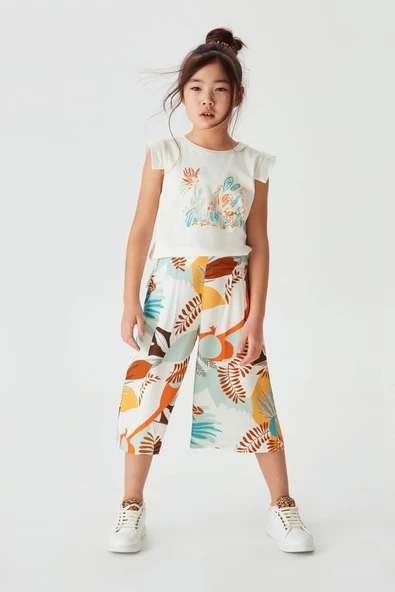 NK Kids Sax Mavi Kız Çocuk Samuray Pantolon