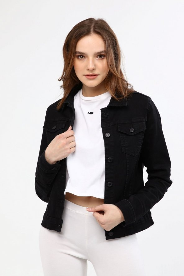 Kadın Regular Fit Siyah Kot Ceket