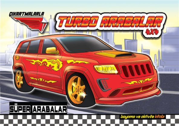 Koloni Çocuk Çıkartmalı Taşıtlar Süper Arabalar Turbo Arabalar Eğlenceli Boyama Kitabı